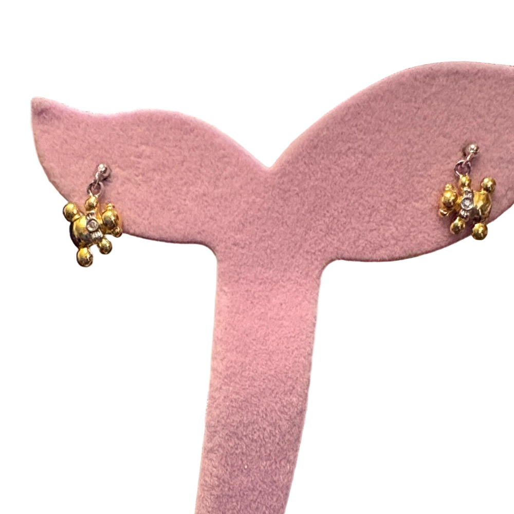 925 Silver Gold Plated Genuine 0.02 Ct Diamond Teddy Bear Drop Earrings
